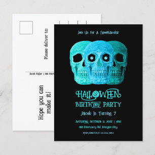 Schedel Grappig Gotisch Blauw Blauwgroen Halloween Uitnodiging Briefkaart