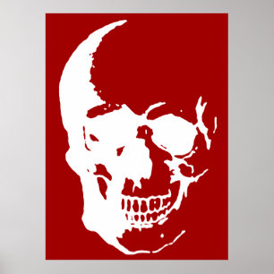 Schedel Grote Poster Print - Rood & Wit Fantasy Ar