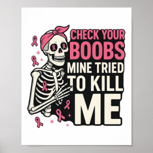 Schedel Halloween Controleer uw borstkanker AW Poster