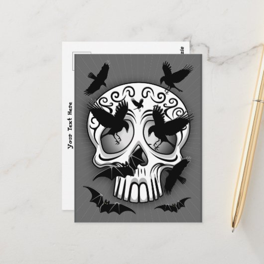 Schedel Halloween Decoratieve Calaveras Briefkaart (Voorkant / Achterkant in situ)