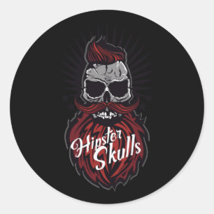 Schedel Hipster Mustache Baard Logo Baard Baard Mu Ronde Sticker