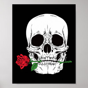 Schedel Hoofd Gezicht Rode Roos Rock N Roll Cool S Poster