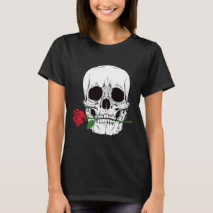 Schedel Hoofd Gezicht Rode Roos Rock N Roll Cool S T-shirt