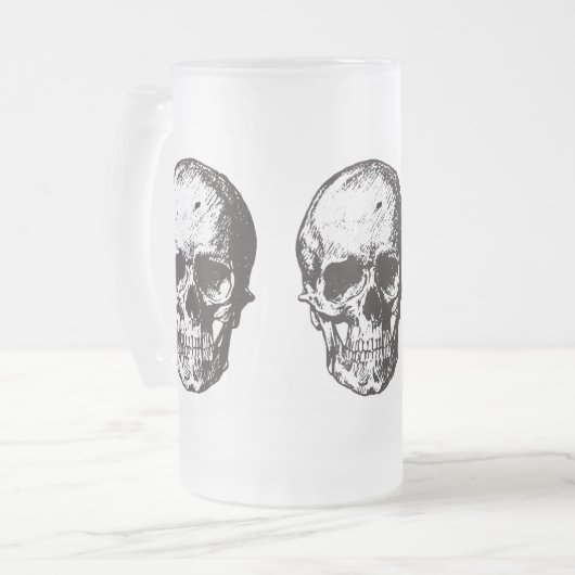 schedel hoofd Mok, schedel hoofd bierglas, biergla Matglas Bierpul (Voorkant links)