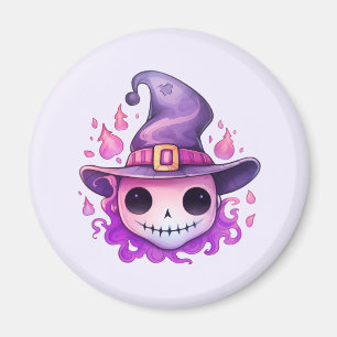 Schedel in een Heks Hoed Whimsical Halloween Magneet