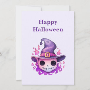 Schedel in een Heksenhut Fantasievolle Halloween Feestdagenkaart