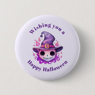 Schedel in een Heksenhut Fantasievolle Halloween Ronde Button 5,7 Cm