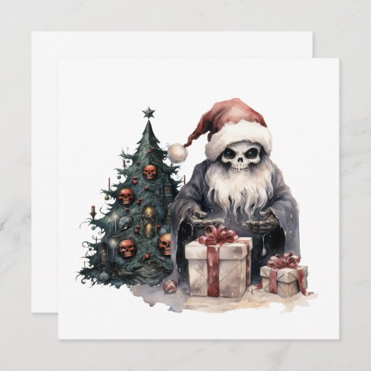 Schedel in kerstmuts met gotische kerstboom kaart (Voorkant / Achterkant)