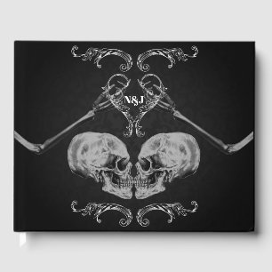 "Schedel in Love" Vintage Skeletten Zwarte Bruilof Gastenboek