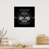 "Schedel in Love" Vintage skeletten Zwarte bruilof Poster (Keuken)