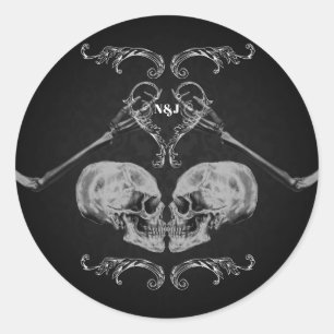 "Schedel in Love" Vintage skeletten zwarte bruilof Ronde Sticker