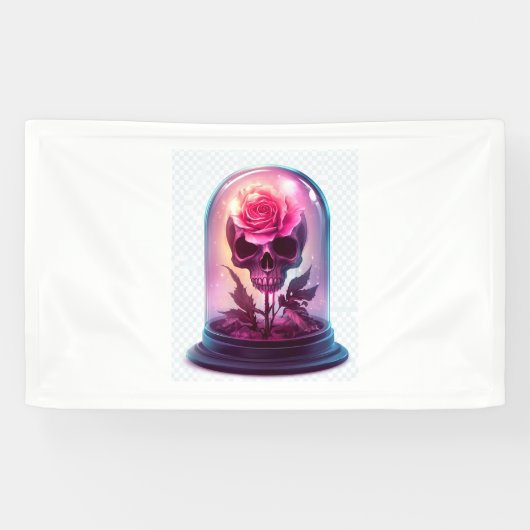 Schedel in Rozen glas Spandoek (Horizontaal)