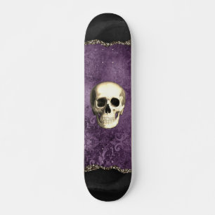 Schedel in verontrustende donkere sombere paarse g skateboard
