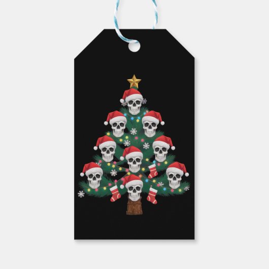 Schedel Kerstboom pyjama Cool Skeleton Santa Cadeaulabel (Achterkant)
