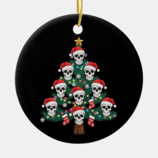 Schedel Kerstboom pyjama Cool Skeleton Santa Keramisch Ornament (Voorkant)