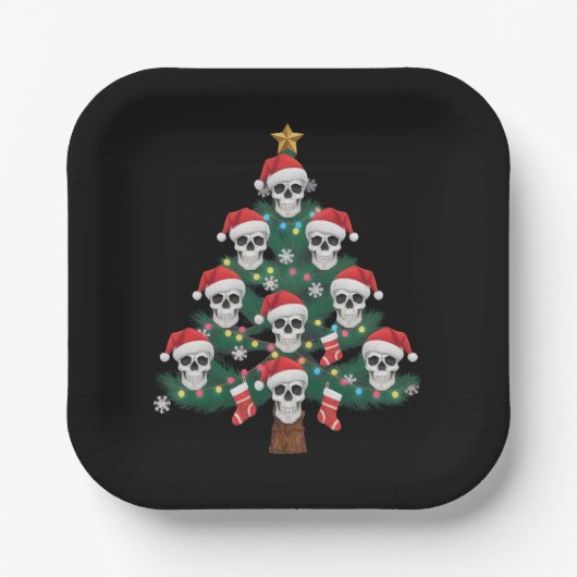 Schedel Kerstboom pyjama Cool Skeleton Santa Papieren Bordje (Voorkant)