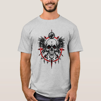 Schedel Kompas T-shirt – Gotische Vleugels & Rode 