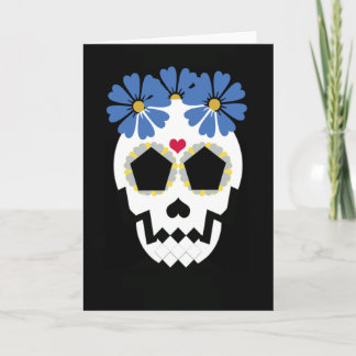 Schedel met blauwe bloemen kaart