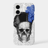 Schedel met blauwe hoed