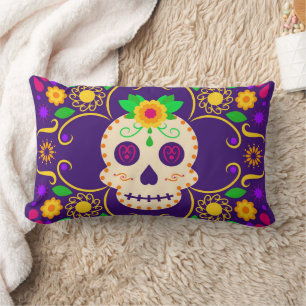 Schedel met bloemen Día de los Muertos Sierkussen Kussen