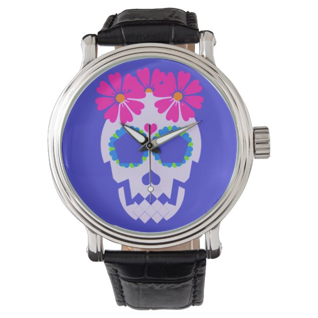 Schedel met bloemen horloge (Voorkant)