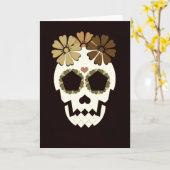 Schedel met bloemen Sepia Wenskaart Kaart (Gele Bloem)