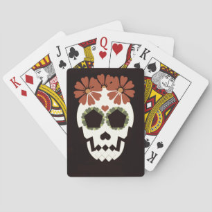 Schedel Met Bloemkaarten Pokerkaarten