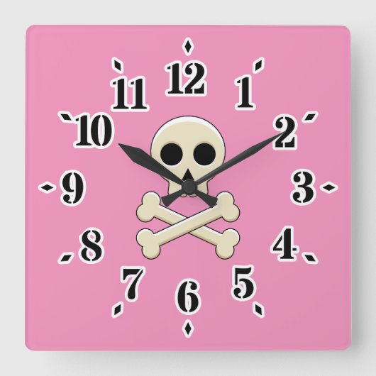 Schedel met Botten Vierkante Klok (Voorkant)