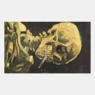 Schedel met brandende sigaret van Vincent van Gogh Rechthoekige Sticker