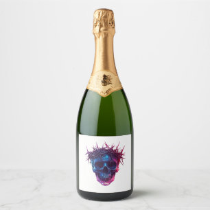 Schedel met doornenkroon sparkling wijnetiket