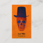 Schedel met hoge hoed verbrand Sinaasappel blauw T Visitekaartje (Voorkant)
