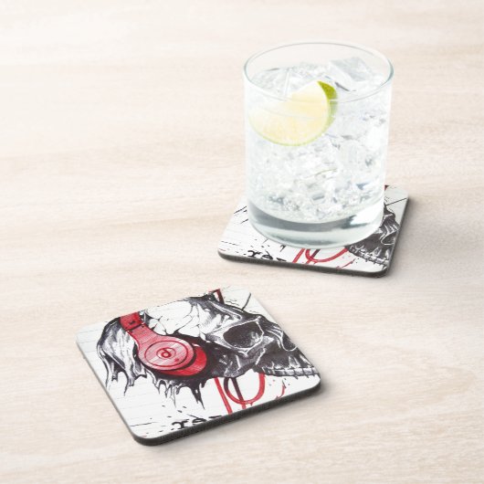 Schedel met hoofdtelefoon ontwerp bier onderzetter (Rechterzijde)