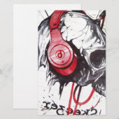 Schedel met hoofdtelefoon ontwerp briefpapier (Voorkant / Achterkant)