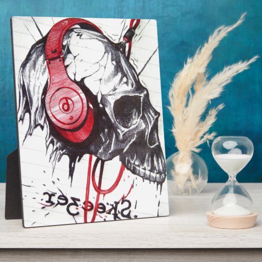 Schedel met hoofdtelefoon ontwerp fotoplaat (Zijkant)