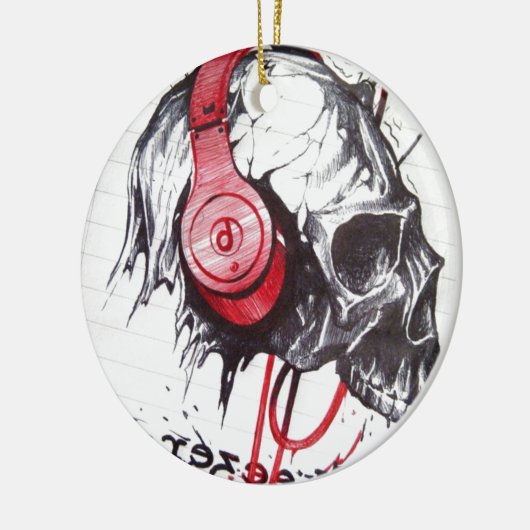 Schedel met hoofdtelefoon ontwerp keramisch ornament (Links)