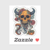 Schedel met hoorns & pompoen Sticker – Spooky Hall (Vel)