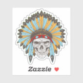 Schedel met Indiaanse hoofdtooi Contour Sticker (Vel)