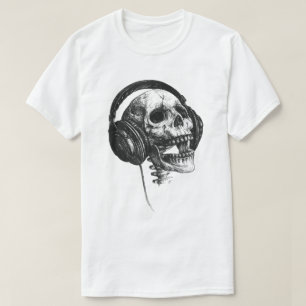 Schedel Met Koptelefoon Rock Muziek Kunst Shirt