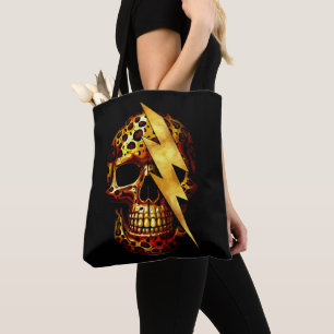 Schedel met luipaardprint & gouden glitters draagtas