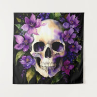Schedel met paarse bloemen Gothic Waterverf kunst