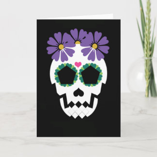 Schedel met paarse bloemen Wenskaart Kaart