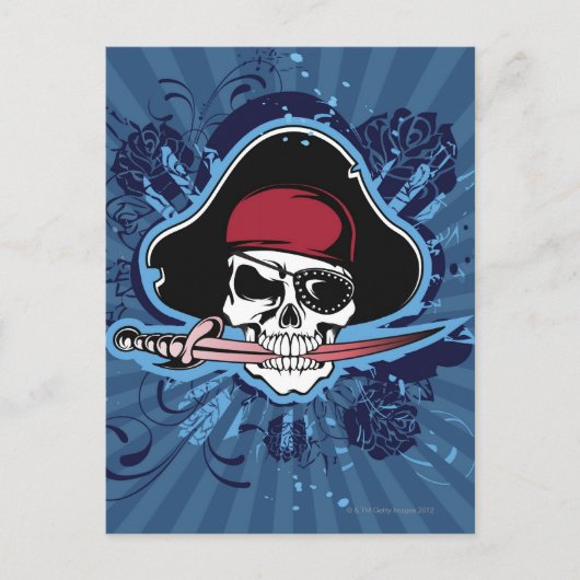 Schedel met piratenzwaard, ooglapje en pet briefkaart (Voorkant)