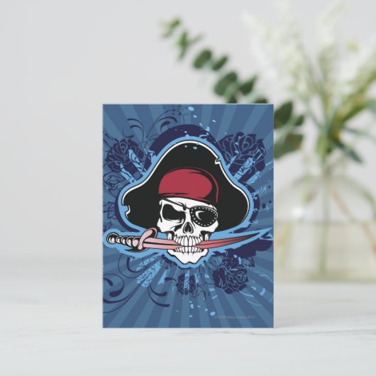 Schedel met piratenzwaard, ooglapje en pet briefkaart (Staand voorkant)