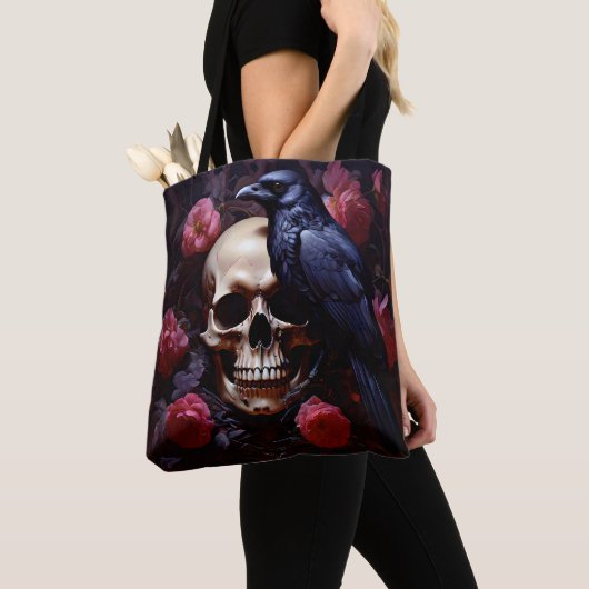Schedel met raaf en Rozen Draagtas (Dichtbij)