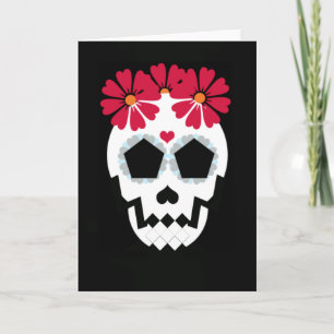 Schedel met rode bloemen kaart