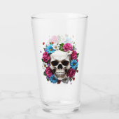 Schedel met rode witte en blauwe bloemen glas (Achterkant)