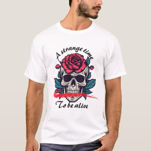 Schedel met Roos – Donker Gotisch Bloemendesign T-shirt