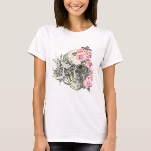 Schedel met roze rozen dames T-shirt