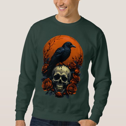 Schedel met Rozen & Crow Gothic T-Shirt (Voorkant)