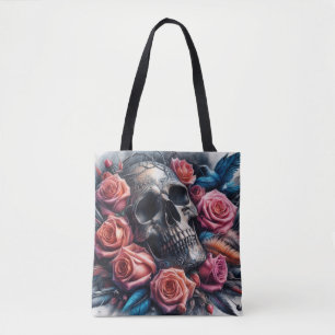 Schedel met Rozen en Bluebird Draagtas